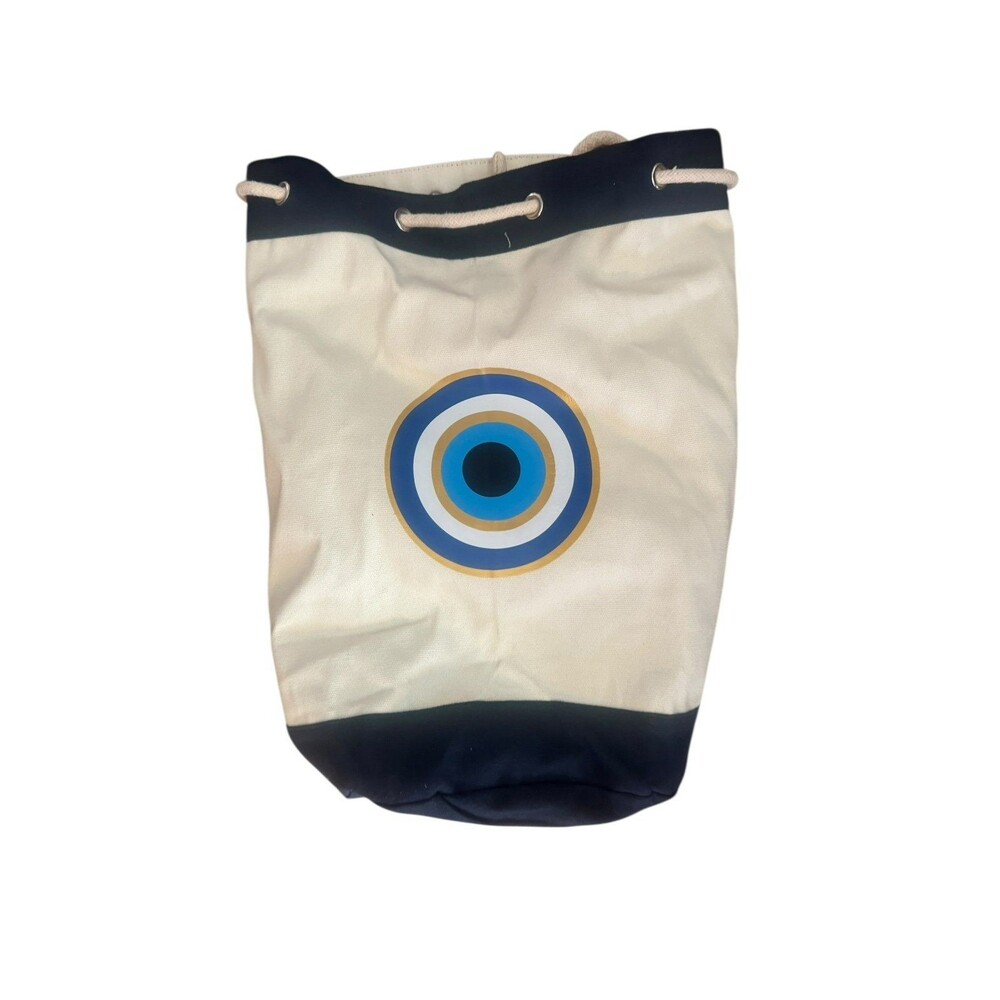 Canvas Greek evil eye rope closure backpack beach bag